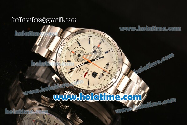 Tag Heuer Grand Carrera Calibre 36 Chrono Miyota Quartz Full Steel with White Dial and Silver Markers - Click Image to Close